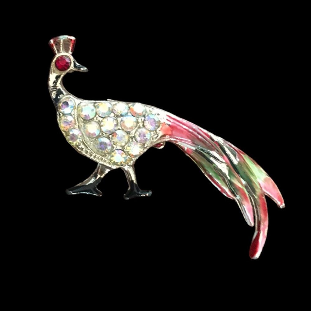Vintage aurora borealis peacock or pheasant pin